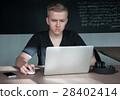 student is preparing for a lecture in classroom 28402414