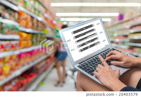 showing the chat message for Shopping Online With Digital laptop on Abstract blurred photo of store with trolley in department store bokeh background, technology and internet concept showing the chat message for Shopping Online With Digital laptop on Abstract blurred photo of store with trolley in department store bokeh background, technology and internet concept 28403579
