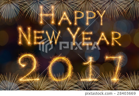 Happy new year 2017 written with Sparkle firework on black background, celebration and greeting cards concept Happy new year 2017 written with Sparkle firework on black background, celebration and greeting cards concept 28403669