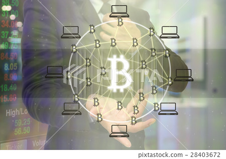 Block chain Text and Distributed computer network with Hand of businessman holding the icon over trading data with store blur background, Distributed ledger technology and block chain concept Block chain Text and Distributed computer network with Hand of businessman holding the icon over trading data with store blur background, Distributed ledger technology and block chain concept 28403672