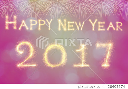 Happy new year 2017 written with Sparkle firework on black background, celebration and greeting cards concept Happy new year 2017 written with Sparkle firework on black background, celebration and greeting cards concept 28403674