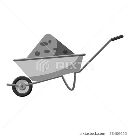 Gardening wheelbarrow icon, gray monochrome style 28406653
