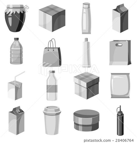 Package container icons set, gray monochrome style 28406764