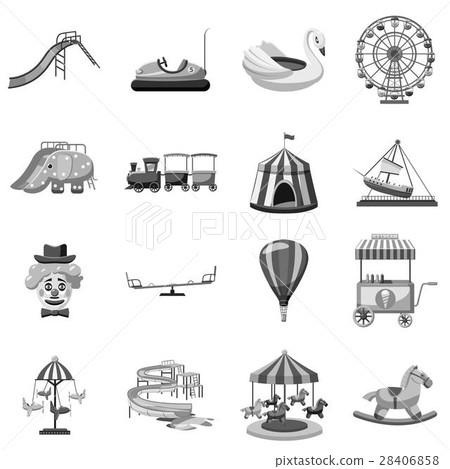 Amusement park icons set, gray monochrome style 28406858