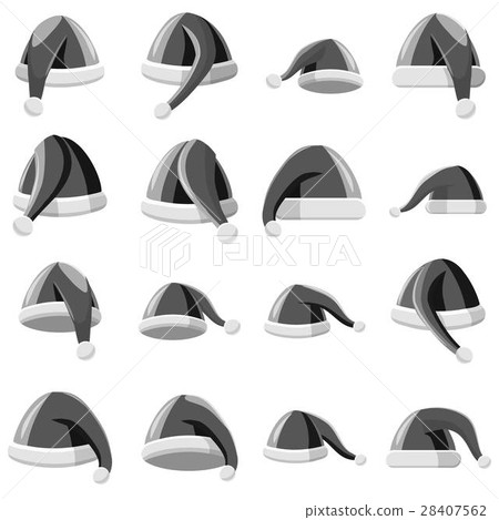 Santa hat icons set, gray monochrome style Santa hat icons set, gray monochrome style 28407562