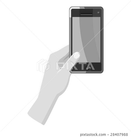 Hand holding phone icon, gray monochrome style 28407988
