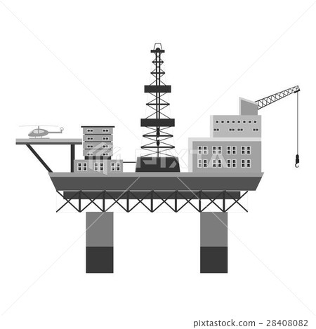 Oil rig at sea icon, gray monochrome style Oil rig at sea icon, gray monochrome style 28408082