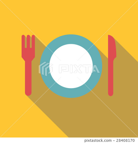 Plate with fork and knife icon, flat style 28408170