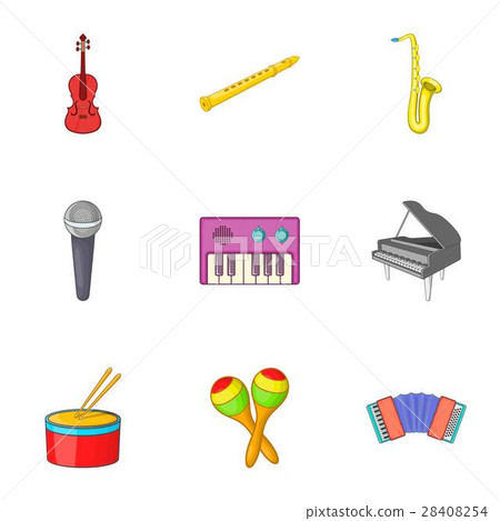 Musical device icons set, cartoon style 28408254