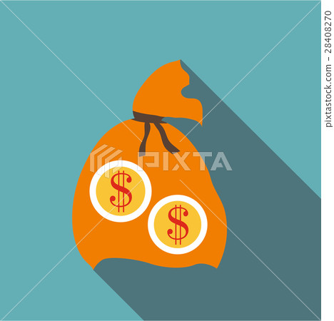 Orange money bag icon, flat style 28408270