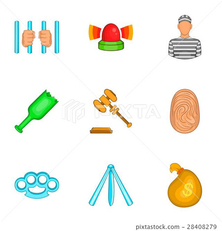 Illegal action icons set, cartoon style 28408279