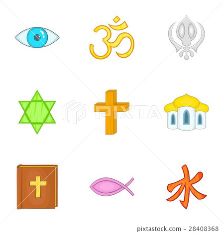 Spirituality icons set, cartoon style 28408368