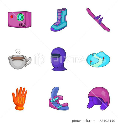 Winter skiing icons set, cartoon style 28408450