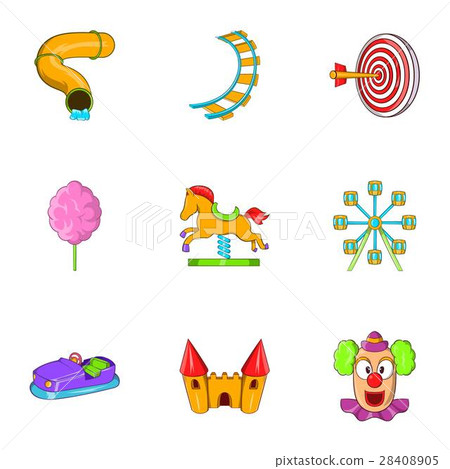 Children rides icons set, cartoon style Children rides icons set, cartoon style 28408905