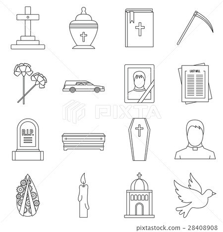 Funeral icons set, outline style 28408908