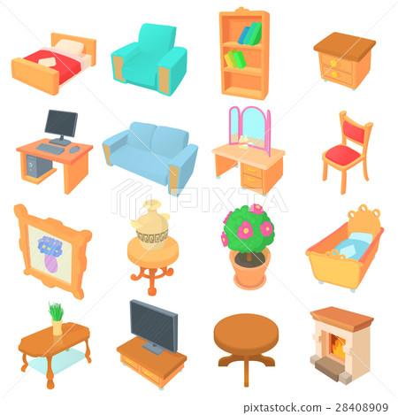 Different furniture icons set, cartoon style 28408909