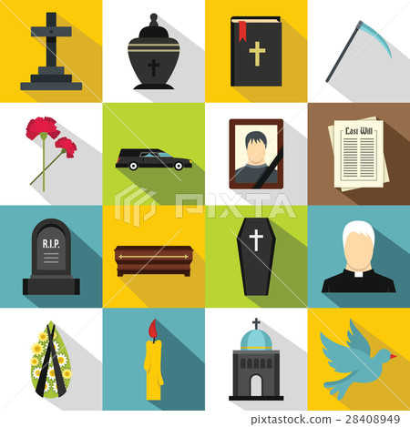 Funeral icons set, flat style 28408949