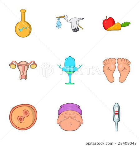 Kid in mother stomach icons set, cartoon style Kid in mother stomach icons set, cartoon style 28409042