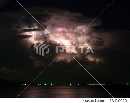 Mostly cloudy, with a lightning storm inside. Mostly cloudy, with a lightning storm inside. 28410013