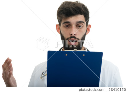 Male Doctor standing with folder, isolated on Male Doctor standing with folder, isolated on 28410150