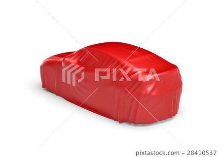 3d rendering of a car covered by red cloth 3d rendering of a car covered by red cloth 28410537