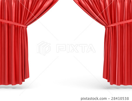3d rendering of red opened stage curtains on white 28410538