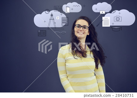 Cheerful young woman with background with drawn Cheerful young woman with background with drawn 28410731