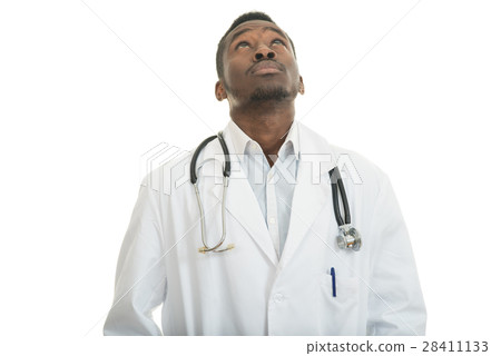 Closeup portrait of clueless black doctor health 28411133