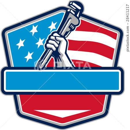 Plumber Hand Pipe Wrench USA Flag Shield Retro 28411217