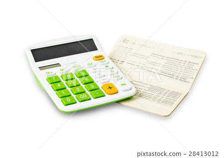 Calculator and saving account passbook. 28413012