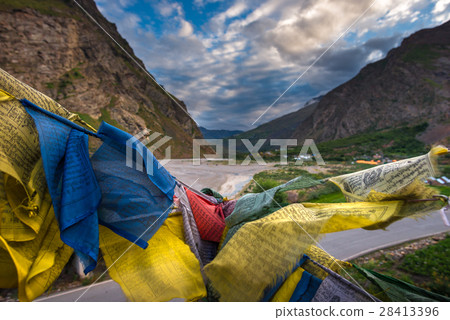 Prayer flags with himalaya mountain on background  28413396