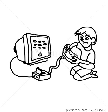 Drawing examples of playing computer games portrayed by boys