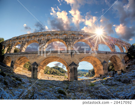 Pont du Gard against sunset in Provence, France 28417092