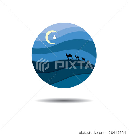 Isolated desert and camels at night logo Isolated desert and camels at night logo 28419334