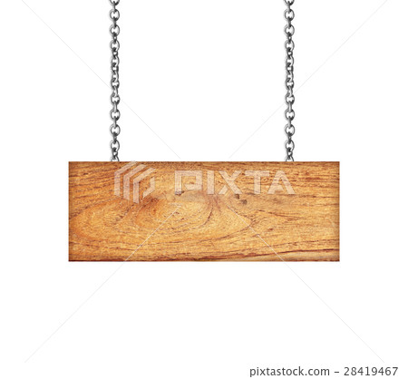 Wooden sign hanging on a chain isolated on white Wooden sign hanging on a chain isolated on white 28419467