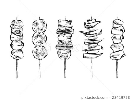 Yakitori illustration material (set of 5 skewers) black and white 28419758