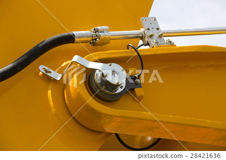 Chrome- plated hydraulic mechanism close-up shot Chrome- plated hydraulic mechanism close-up shot 28421636
