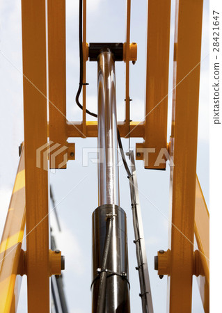 Chrome- plated hydraulic mechanism close-up shot Chrome- plated hydraulic mechanism close-up shot 28421647