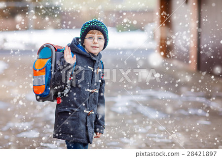 Little school kid boy of elementary class walking Little school kid boy of elementary class walking 28421897