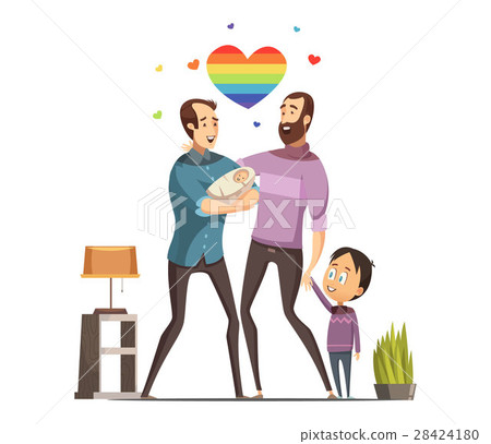 Gay Loving Family Retro Cartoon Illustration  28424180