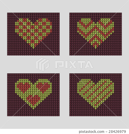 Seamless knitted background - set of hearts. - Stock Illustration ...