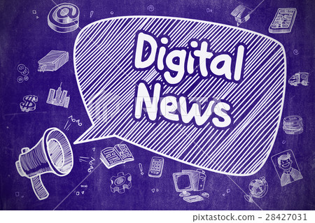 Digital News - Hand Drawn Illustration on Blue 28427031