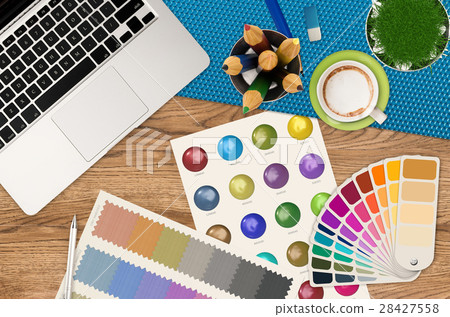 top view artist workspace 28427558