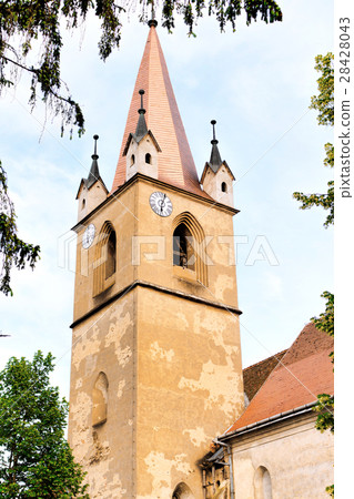 Hungarian catholic church tower with clock Hungarian catholic church tower with clock 28428043