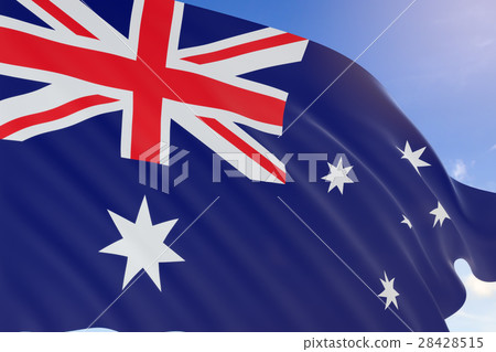 3D rendering of Australia flag waving on blue sky 28428515