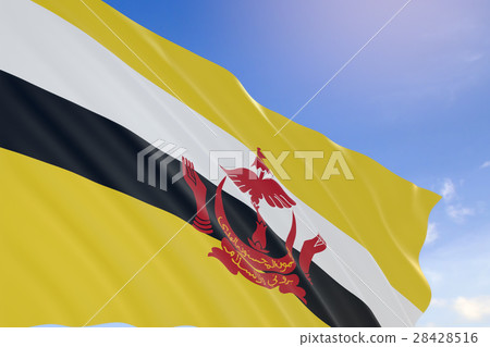 3D rendering of Brunei flag waving on blue sky 28428516
