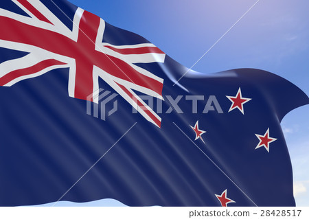 New Zealand flag waving on blue sky 28428517