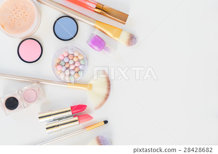 Colorful make up flat lay scene 28428682