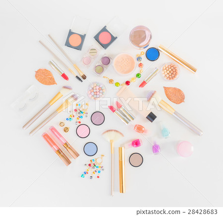 Colorful make up flat lay scene 28428683