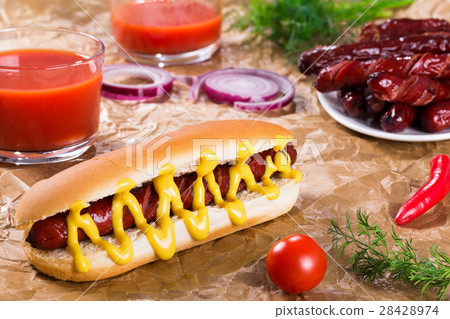 Barbecue Grilled Hot Dog in plain bun 28428974